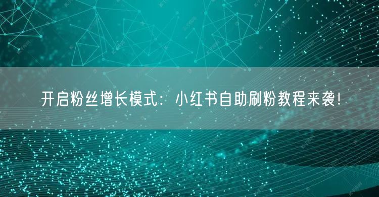 开启粉丝增长模式:小红书自助刷粉教程来袭!